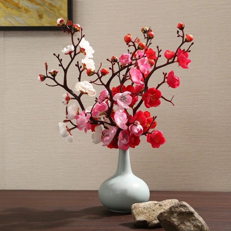 Simulated plum blossoms, Chinese-style garden, simulated silk flowers, short dry branches, winter plum blossom-themed cake decoration, plum blossom home decoration Simulated plum blossoms, Chinese-style garden, simulated silk flowers, short dry branches, winter plum blossom-themed cake decoration, plum blossom home decoration